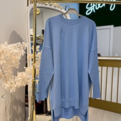 KOLU DÜĞMELİ MERSERİZE TUNİK BEBE MAVİSİ