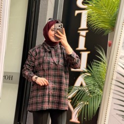 FULAR DETAYLI EKOSE GÖMLEK BORDO SİYAH
