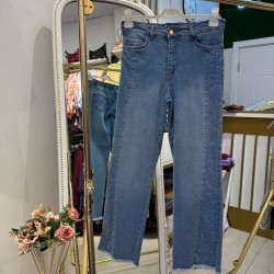 PAÇA PÜSKÜLLÜ TAŞLI KOT PANTOLON MAVİ