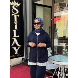 KANGURU CEPLİ TENSEL YAZLIK TAKIM LACİVERT