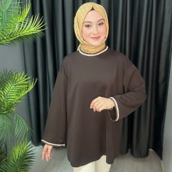 ÖRGÜ DETAYLI SWEAT KAHVE