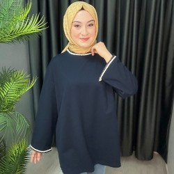 ÖRGÜ DETAYLI SWEAT LACİVERT