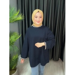 ÖRGÜ DETAYLI SWEAT LACİVERT