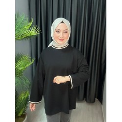 ÖRGÜ DETAYLI SWEAT SİYAH