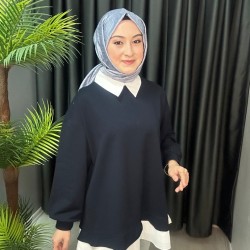 GÖMLEK YAKA SWEAT LACİVERT