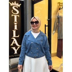 TASARIM ETEK ÜSTÜ KOT CEKET AÇIK MAVİ
