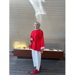 ÇİZGİ GARNİLİ BAĞLAMALI SWEAT KIRMIZI