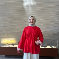 ÇİZGİ GARNİLİ BAĞLAMALI SWEAT KIRMIZI