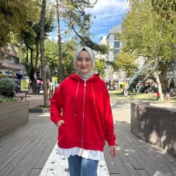 FERMUARLI FIRFIR DETAYLI SWEAT KIRMIZI