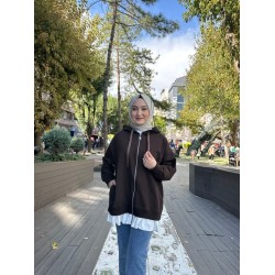 FERMUARLI FIRFIR DETAYLI SWEAT KAHVE