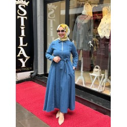 NORA DENİM ELBİSE AÇIK MAVİ