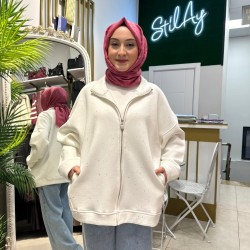 SİMLİ FERMUARLI HIRKA BEYAZ