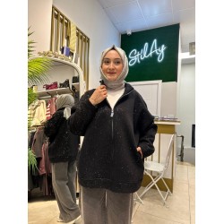 SİMLİ FERMUARLI HIRKA SİYAH