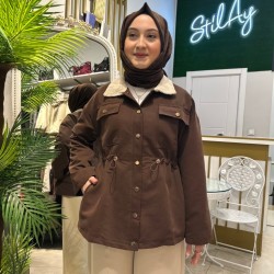 YAKA KADİFE DETAYLI KAP KAHVE