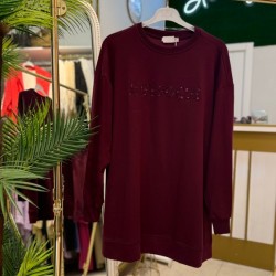 NAKIŞ VE TAŞ YAZI DETAYLI SWEAT BORDO