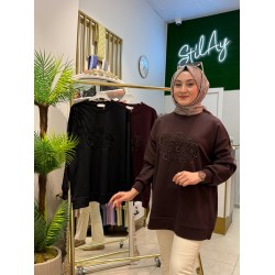 BONCUK NAKIŞLI BASİC SWEAT SİYAH
