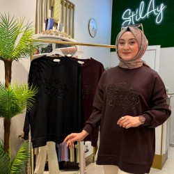 BONCUK NAKIŞLI BASİC SWEAT KAHVE