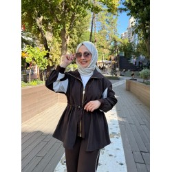 BELDEN BAĞCIKLI KONTRAST GARNİLİ TAKIM KAHVE