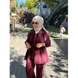 BELDEN BAĞCIKLI KONTRAST GARNİLİ TAKIM BORDO