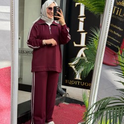 BONCUK İŞLEMELİ GENİŞ YAKA TAKIM BORDO