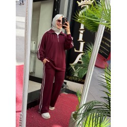 BONCUK İŞLEMELİ GENİŞ YAKA TAKIM BORDO