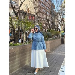 TAŞ DETAYLI DENİM CEKET AÇIK MAVİ 