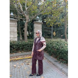 MRW DERİ PALAZZO PANTOLON BORDO