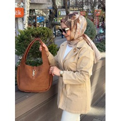 BAĞLAMALI CEPLİ DENİM CEKET BEJ
