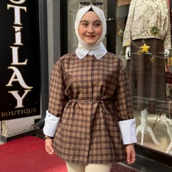 EKOSE TASARIM TAŞLI GÖMLEK KAHVE