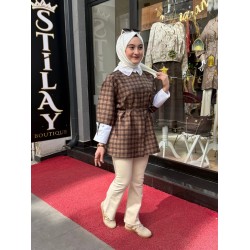 EKOSE TASARIM TAŞLI GÖMLEK KAHVE