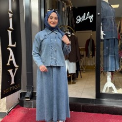 FULYA DENİM ETEKLİ TAKIM AÇIK MAVİ