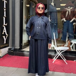 FULYA DENİM ETEKLİ TAKIM KOYU MAVİ