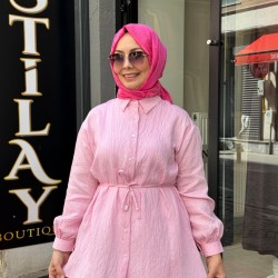 PULLU İPEK GÖMLEK PEMBE 