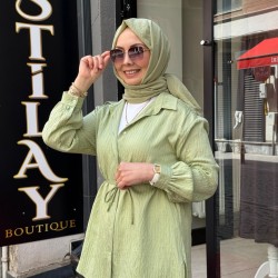 PULLU İPEK GÖMLEK SU YEŞİLİ
