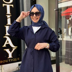 PULLU İPEK GÖMLEK LACİVERT