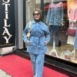 NAKIŞ DETAYLI KOT TAKIM AÇIK MAVİ 