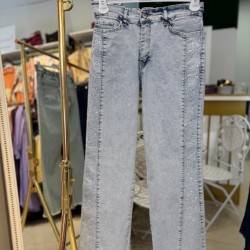 PAÇA PÜSKÜLLÜ TAŞLI KOT PANTOLON AÇIK MAVİ