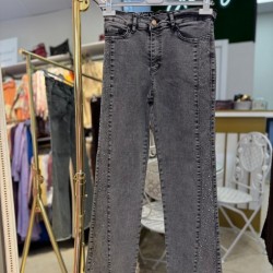 PAÇA PÜSKÜLLÜ TAŞLI KOT PANTOLON GRİ