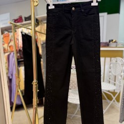PAÇA PÜSKÜLLÜ TAŞLI KOT PANTOLON SİYAH