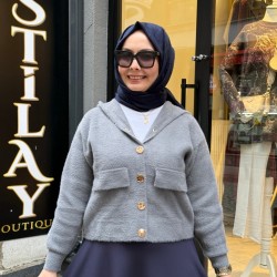 ETEK ÜSTÜ KAPŞONLU ANGORA HIRKA ANTRASİT