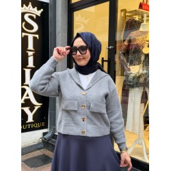 ETEK ÜSTÜ KAPŞONLU ANGORA HIRKA ANTRASİT