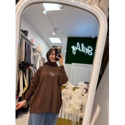 NAKIŞ DETAYLI MERSERİZE TUNİK KAHVE