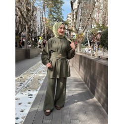 SEYYAR KEMERLİ BROŞLU TAKIM YEŞİL