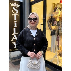 ETEK ÜSTÜ KAPŞONLU ANGORA HIRKA SİYAH