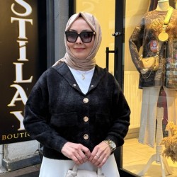 ETEK ÜSTÜ KAPŞONLU ANGORA HIRKA SİYAH