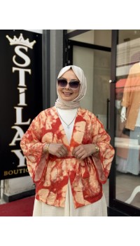 BATİK DESENLİ KİMONO TURUNCU