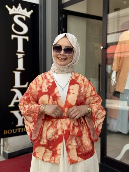 BATİK DESENLİ KİMONO TURUNCU