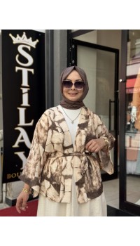 BATİK DESENLİ KİMONO KAHVE