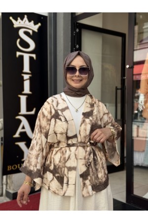 BATİK DESENLİ KİMONO KAHVE