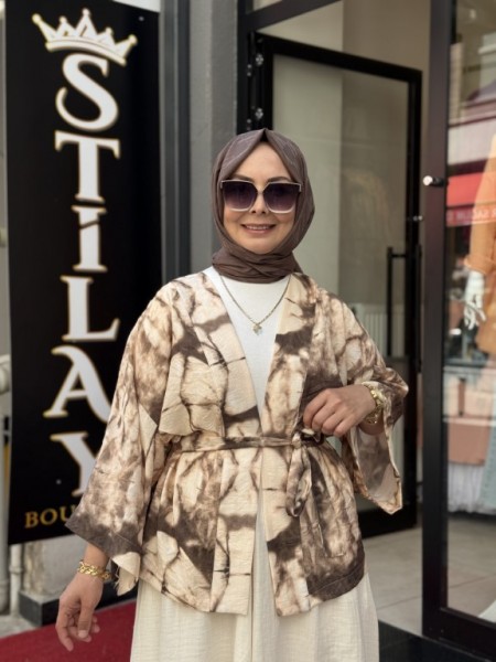 BATİK DESENLİ KİMONO KAHVE